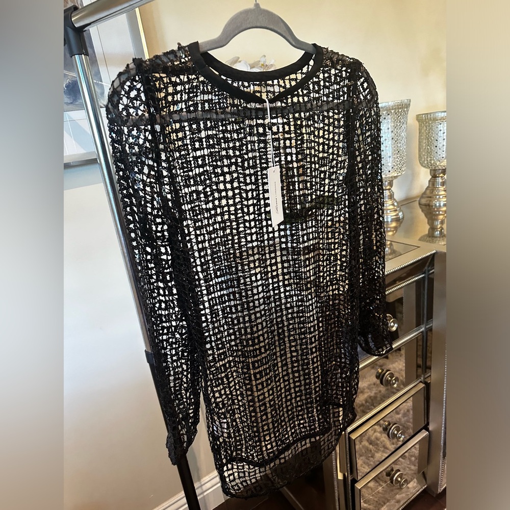Lovers + Friends Black Mesh Cover up